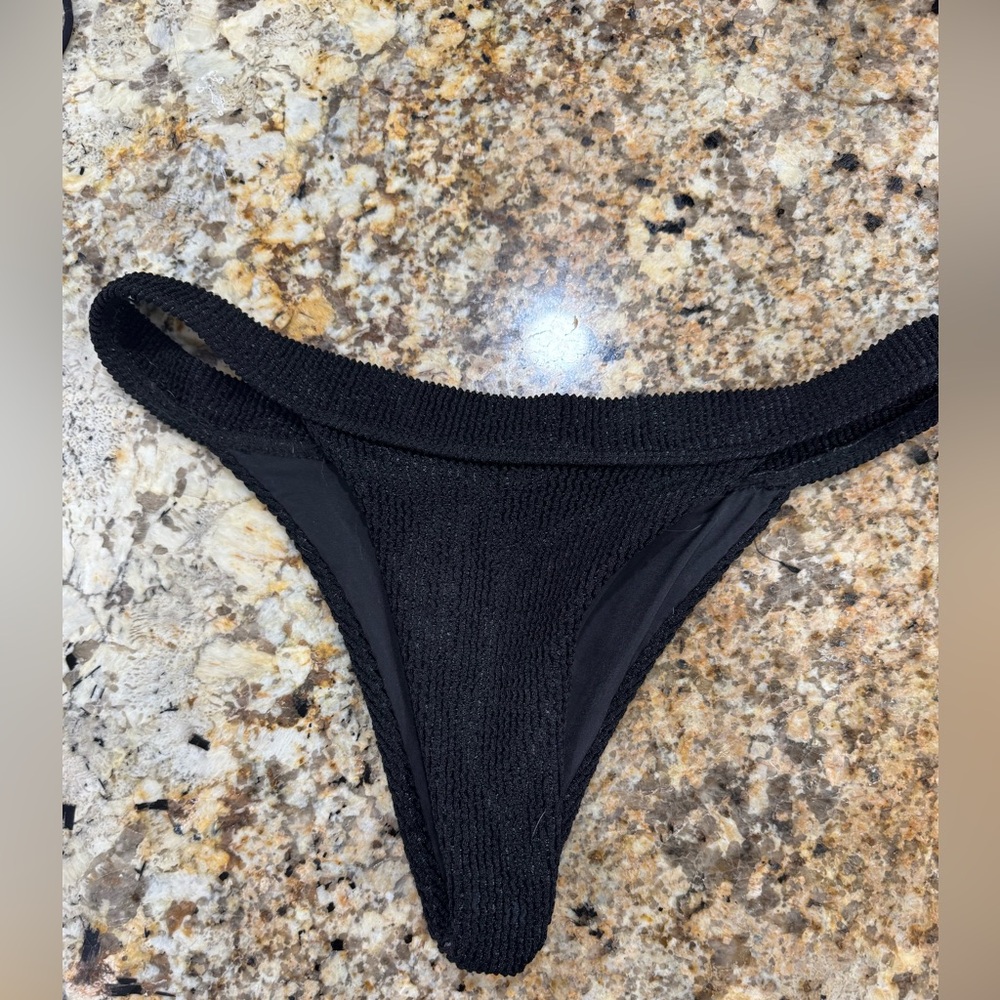 Frankie's Bikinis Black Textured Bikini Bottom